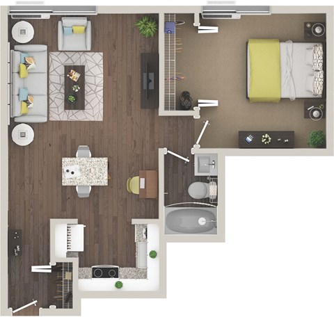Floor plan for 1 bed, 1 bath, 550 sqft